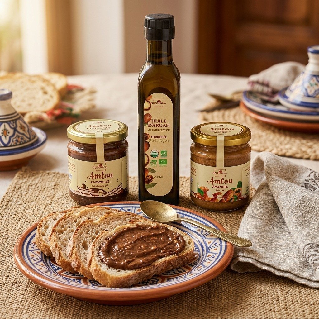 Pack Gourmet Bio Marokko Trio: Bio-Arganöl (250ml) + Amlou Mandeln (200g) + Amlou Schokolade (200g) – Bild 5